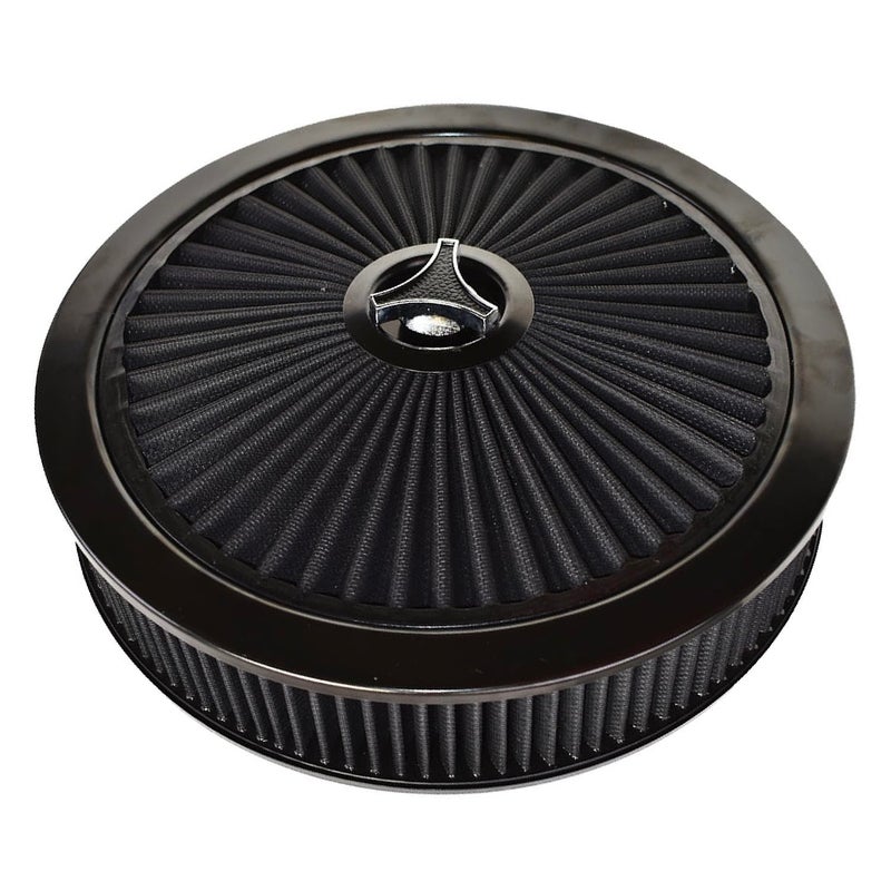 A-Team Performance High Flow Throttle Body Air Intake Filter - 14 in x 3 in, Round, Black - Carburetor Air Filter Kit - Washable & Reusable Design - Compatible with Chevrolet, GMC & Ford Models - Image 1